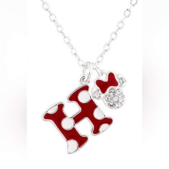New Disney Minnie Mouse Enamel‎ Initial "H" Necklace polka dots - Picture 1 of 8